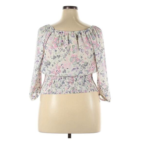 Excellent No Boundaries XXL Boho Floral Peasant Blouse 3/4 Sleeve Juniors Top - Picture 3 of 7